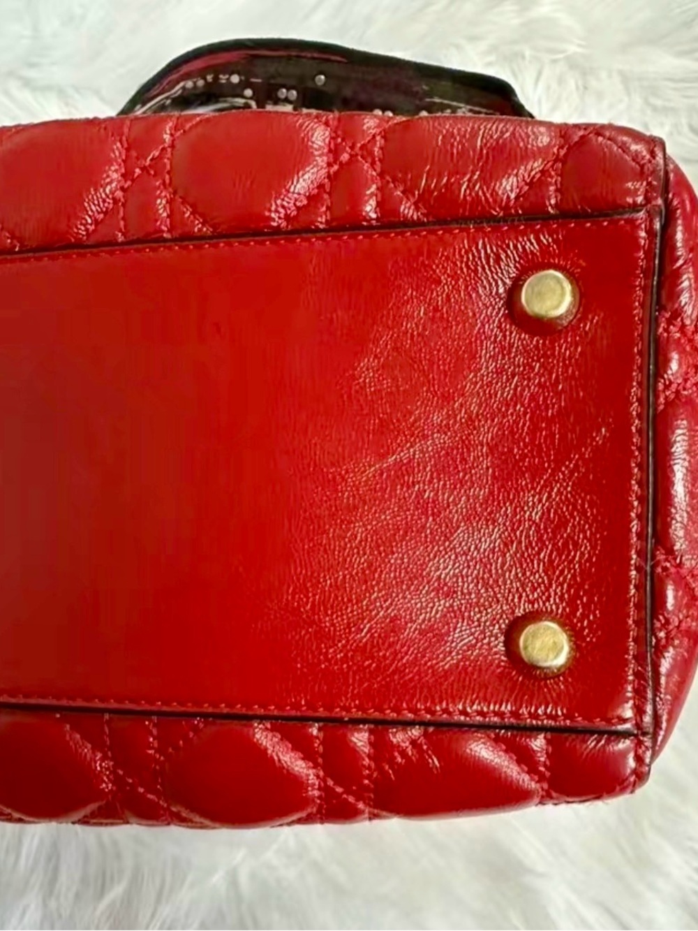 Dior Medium Lady Dior Red Patent Cannage + Bohemian Strap - Picture 7 of 13
